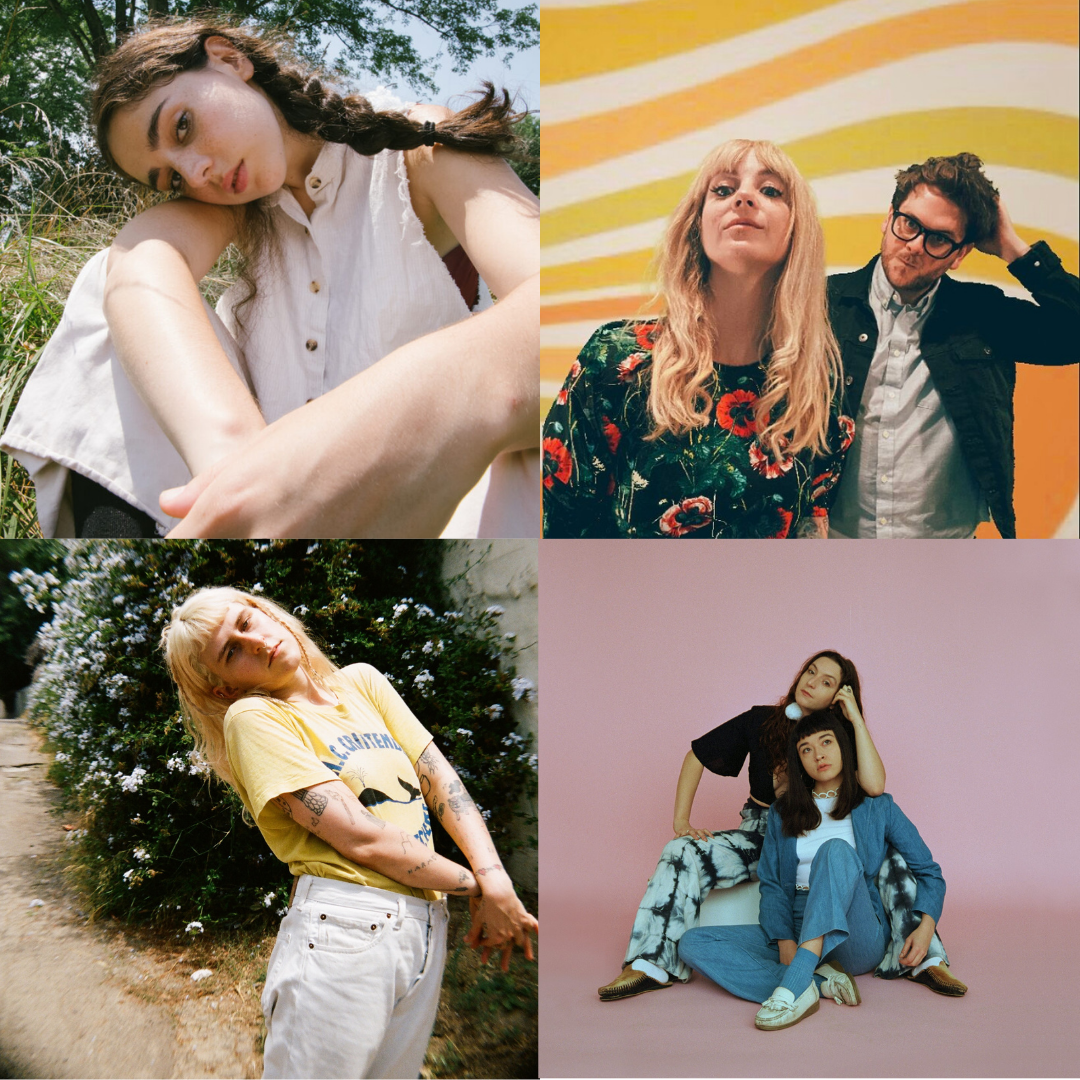 Graphic featuring photos of Samia, Lala Lala, *repeat repeat, and Ohmme